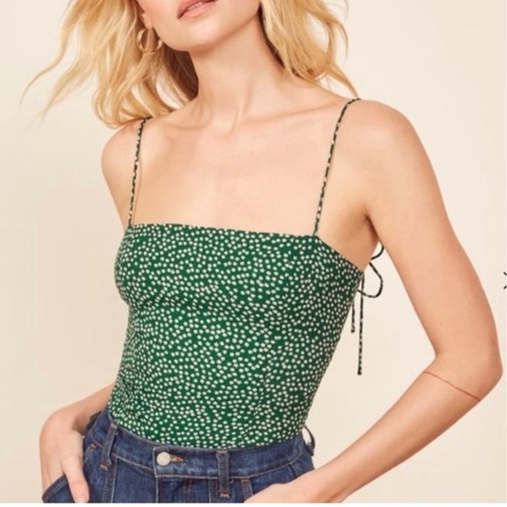 Reformation Meyer Top in Wyoming Green Floral